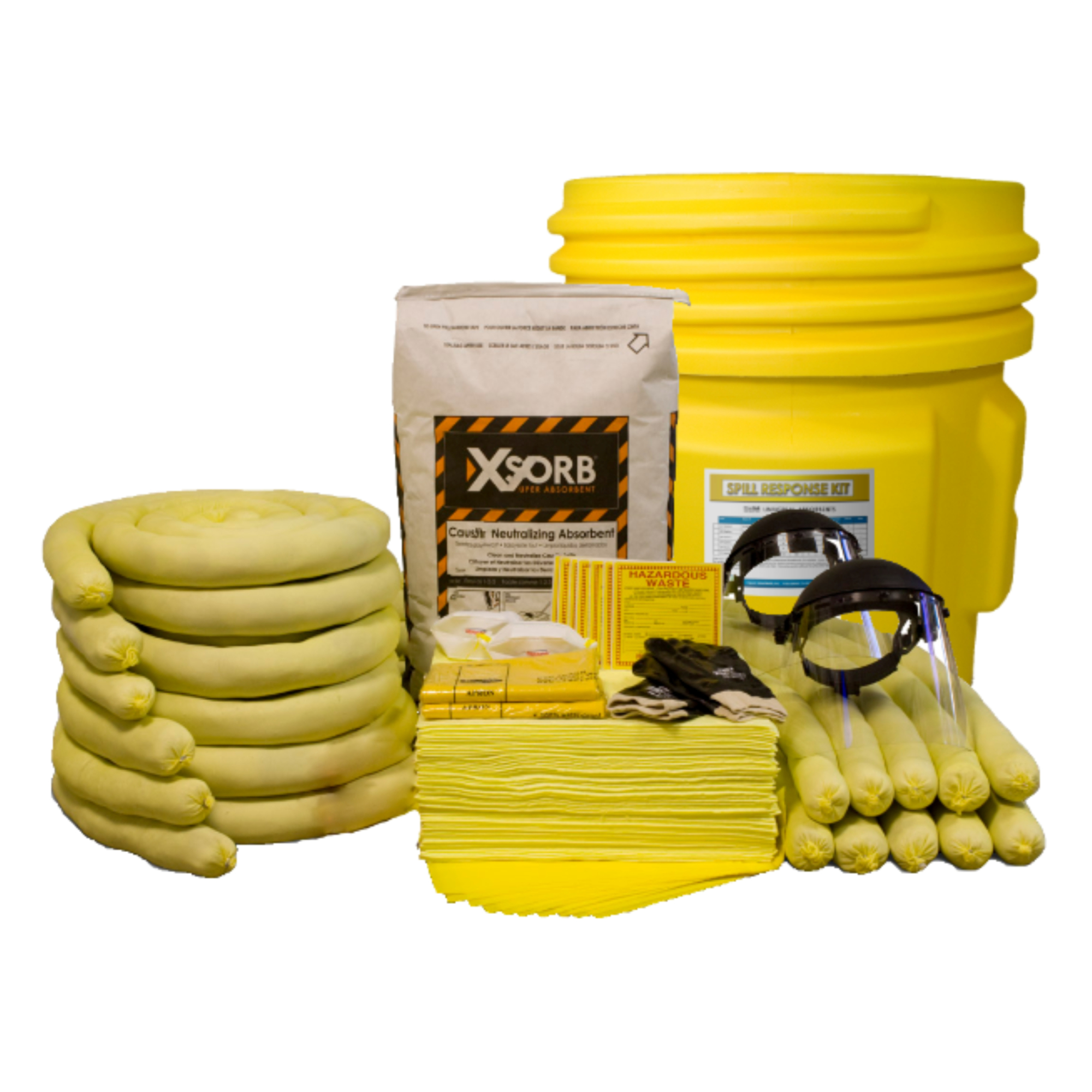 Spill Hero Caustic Neutralizing Spill Kit - 65-Gal. Drum, Granular Absorbent, Includes PPE and Hazmat Pads, Model# XKD65B